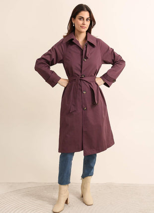 Gabardina larga con cuello camisero